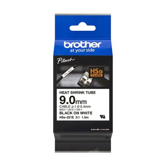 Εικόνα της Brother Heat Shrink Tube Tape Cassette  Black on White 9mm