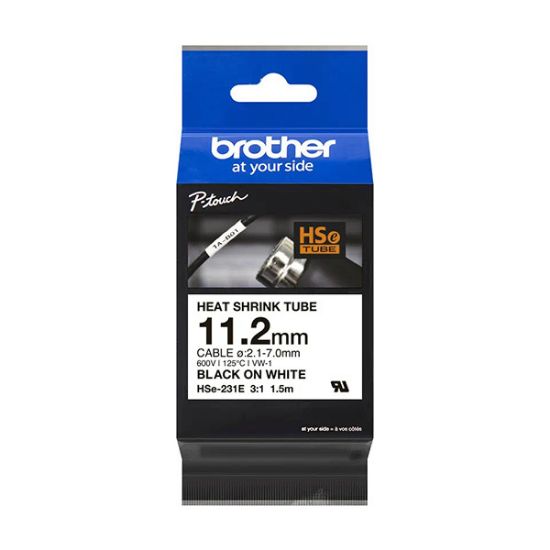 Εικόνα της Brother Heat Shrink Tube Tape Cassette  Black on White 11.2mm