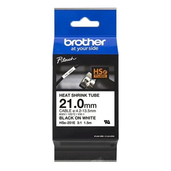 Εικόνα της Brother Heat Shrink Tube Tape Cassette  Black on White 21.0mm