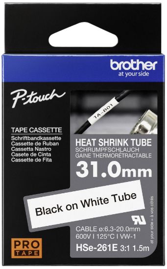 Εικόνα της Brother Heat Shrink Tube Tape Cassette 1.5m x 31mm Black on White