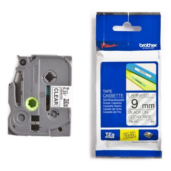 Εικόνα της Brother TZe-121 Labelling Tape Cassette – Black on Clear, 9mm wide