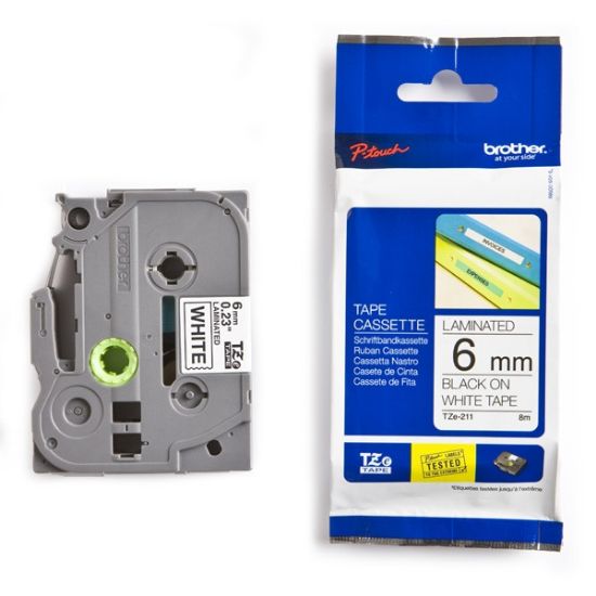 Picture of Brother TZe-211 Labelling Tape Cassette – Black on White, 6mm wide