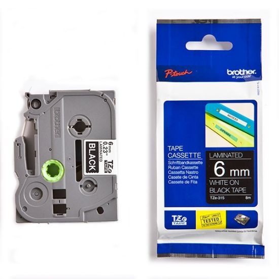 Picture of Brother P-Touch Laminated White on Black 8m x 6mm