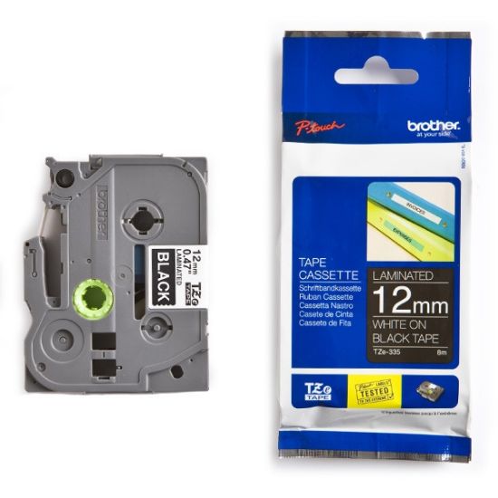 Εικόνα της Brother TZe-335 Labelling Tape – White on Black, 12mm wide