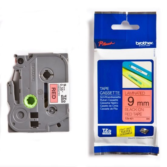 Picture of Brother TZe-421 Labelling Tape Cassette – Black on Red, 9mm wide