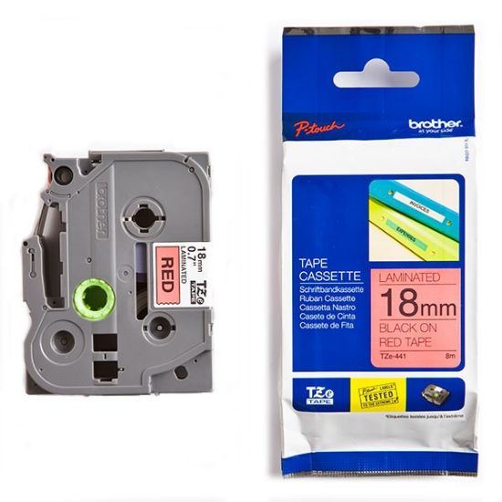 Picture of Brother TZE441 P-Touch Laminated Black on Red 8m x 18mm