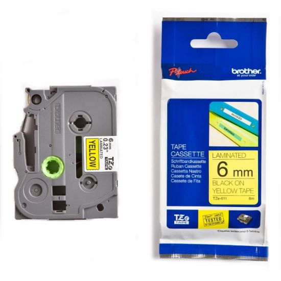Εικόνα της Brother TZe-611 Labelling Tape Cassette – Black on Yellow, 6mm wide