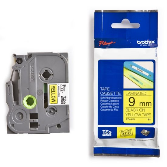 Εικόνα της Brother TZe-621 Labelling Tape Cassette – Black on Yellow, 9mm wide