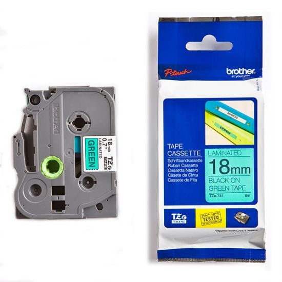 Εικόνα της Brother P-Touch Laminated Black on Green 8m x 18mm