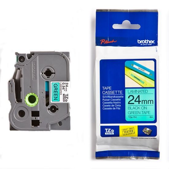 Picture of Brother TZe-751 Labelling Tape Cassette – Black on Green, 24mm wide