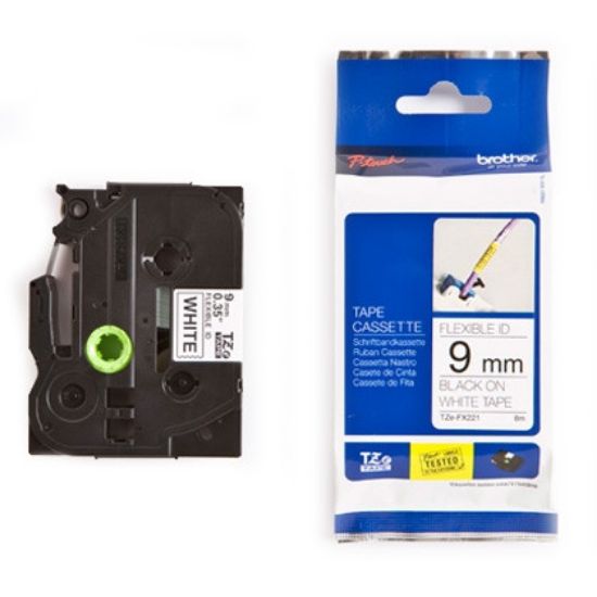 Εικόνα της Brother TZEFX221 P-Touch Flexible Laminated Black on White 8m x 9mm