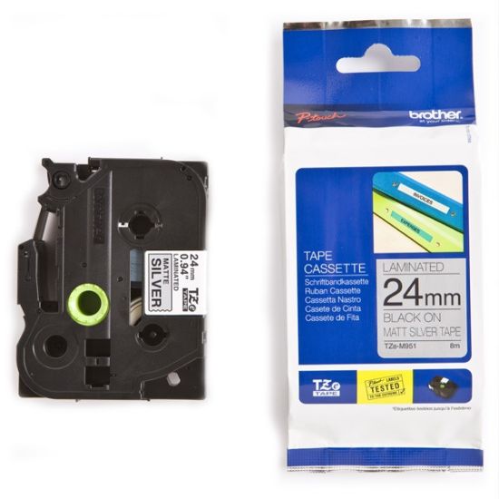 Εικόνα της Brother P-Touch Laminated Black on Mat Silver 8m x 24mm