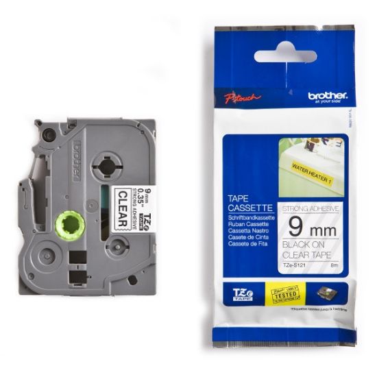 Εικόνα της Brother TZES121 P-Touch Industrial Laminated Black on Transparent 8m x 9mm