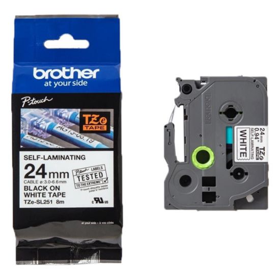 Εικόνα της Brother Self-Laminating Labelling Tape Cassette – Black on White, 24mm