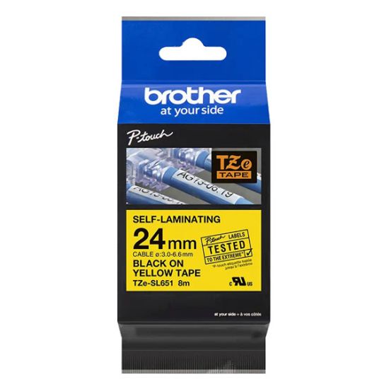 Picture of Brother Self-Laminating Labelling Tape Cassette Black on Yellow 24mm